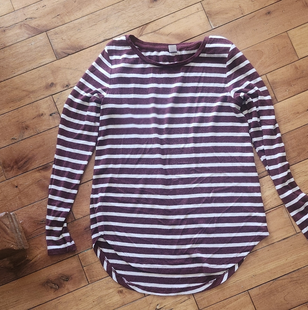Striped Long Sleeve Top - Burgandy and White